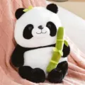 Cute black and white panda plush toy holding green bamboo, soft stuffed animal for kids gift - Sitting Style / 45 cm
