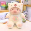 Cute pig plush toy with cat ear hoodie soft stuffed animal doll sleeping pillow gift for girls - White / 45 cm