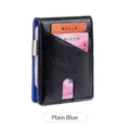Men slim leather card holder wallet with money clip and RFID blocking black minimalist design. - Plain Blue