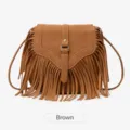 Sac bandoulière à franges en daim bohème marron, sac à épaule vintage à glands pour femmes - Marron