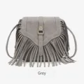 Sac bandoulière à franges bohème gris pour femme, sac porté épaule vintage en suédine. - Gris