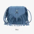 Blue Bohemian Fringe Crossbody Bag, Vintage Suede Flap Shoulder Bag for Women, Casual Bag - Blue