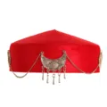 Kazakh ethnic red velvet hat with ornate silver crescent metal chains, vintage handmade style. - Cylindrical Style Red