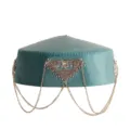 Cappello tradizionale in velluto etnico kazako con decoro in metallo e catene pendenti. - Circonferenza cappello 58 cm / Teal