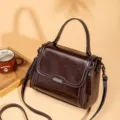 Sac à main rétro marron en cuir pour femme, élégant sac bandoulière grande capacité. - Café