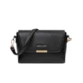 Sac bandoulière en cuir noir pour femme, sac à main décontracté élégant avec métal doré. - Noir