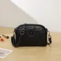 Black casual minimalist solid color women shoulder crossbody bag with white stitching - Black