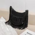 2024 Sac a epaule a franges vintage pour femme en daim noir sac hobo bandouliere style - Noir