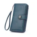 Portefeuille long femme vintage en cuir avec lanière fermeture éclair bleu canard. - Bleu sarcelle