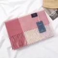 Pink white plaid winter scarf with tassels, soft warm cashmere feel neck wrap for unisex. - Pink and White Plaid