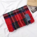Classic plaid imitation cashmere scarf with tassels, warm winter fashion accessory for daily wear. - 红绿蓝苏格兰格纹