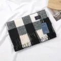 Classic black and white plaid cashmere-feel scarf detail shot, warm winter tassel scarf. - Black White Plaid Patchwork