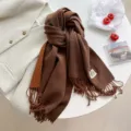Cozy winter brown double-sided cashmere feel scarf with chic tassels for cold days. - Double-Sided Caramel