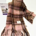 Scarpa a quadri in mohair caldo da donna, foulard con frange colorblock alla moda. - Rosa