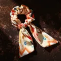 Ethnic style printed hair scrunchie with long ribbon tail for women hair accessories - Orange