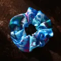 Stile etnico Xinjiang seta Atlas scrunchie in tessuto blu simpatico elastico per capelli. - Blu