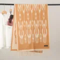 Detailed view of winter warm ethnic pattern knitted scarf with delicate fringe and soft cashmere. - Xinjiang Shawl Style 6