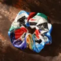 Colorful satin hair scrunchie with ethnic stripe design, soft and stylish hair band accessory. - Colorful
