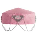 Cappello da Donna Etnico Kazako in Velluto Rosa Stile Tradizionale con Catene in Argento - Circonferenza Cappello 56cm / Rosa