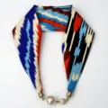 Sciarpa in seta etnica con chiusura a collana di perle magnetiche, elegante accessorio. - 58*12.5cm / Modello 1