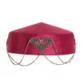 Kazakh ethnic style velvet hat with vintage metal chain decoration, traditional show headwear - Burgundy