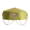 Cappello di velluto verde etnico kazako con catene di metallo decorative, accessorio di moda. - Circonferenza Cappello 54cm / Verde chiaro