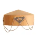 Kazakh ethnic pointed hat with metal chains, vintage style handmade costume cap for women. - Khaki