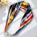Colorful strip silk scarf with magnetic pearl necklace buckle, elegant women accessory style. - Style 5