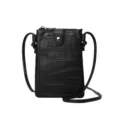 Petit sac bandoulière noir effet croco, pochette téléphone chic en cuir synthétique pour femme. - Motif Crocodile Noir