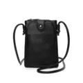 Sac bandoulière minimaliste en cuir noir pour téléphone, pochette mini tendance et polyvalente. - Motif Litchi Noir