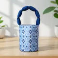 Ethnic style blue bucket bag handbag with printed pattern and soft handle for daily gift giving. - Atlas Bucket Bag 1