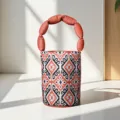 Ethnic Ikat print bucket bag with trendy puffy handle for women daily casual stylish use. - Atlas Bucket Bag 2
