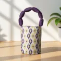 Ethnic style bucket bag with purple bubble handle and traditional Ikat pattern for gifts. - Atlas Bucket Bag 3