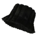 Cappello da pescatore in peluche nero da donna, caldo cappello invernale con righe. - Taglia unica / Nero