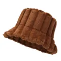 Winter plush bucket hat for women, thick warm furry hat, Japanese ins style brown hat. - One Size / Caramel color