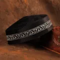 Kasachischer bestickter Hut traditionelle ethnische Samtkappe klassische Performance Kopfbedeckung - Schwarze Kappenbasis - Silbergarn