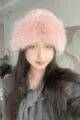 Stylish pink faux fur bucket hat, fluffy winter warm plush cap for women fashion detail. - One Size / Pink