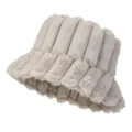 Plush bucket hat for women winter warm thick fluffy faux fur cap Japanese style soft fuzzy hat - One Size / Off White
