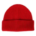 Vibrant red solid color rib knit beanie, classic winter warm cuffed pull-on cap style. - One Size / Red