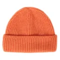 Vibrant orange ribbed knit beanie, stylish winter warm cuffed pullover hat for daily wear. - One Size / Orange