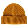 Solid mustard yellow ribbed knit beanie hat, cozy winter warm cuffed pullover cap style. - One Size / Yellow