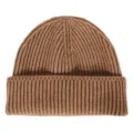 Brown ribbed knit beanie for winter, stylish solid color casual skull cap for men and women. - One Size / Khaki