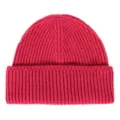 Solid color ribbed knit beanie hat in vibrant magenta, classic winter warm casual skull cap. - One Size / Rose Red