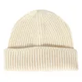 Classic solid color ribbed knit beanie hat, warm winter pull-on cap for men and women. - One Size / Off White