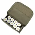 Tactical 10-hole shotgun shell pouch MOLLE military ammunition storage bag detail view. - Army Green