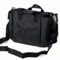 Black multi-compartment makeup tool storage shoulder bag with adjustable strap detail - 26x12x19.5cm / Black