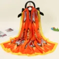 Women luxury silk feel satin long scarf with vibrant ethnic print, perfect for all seasons. - Pattern Two Print Two