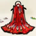 Xinjiang style silk satin long scarf with vibrant traditional ethnic print for women. - Pattern Two Print Five