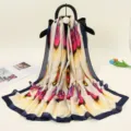 Silk satin long scarf featuring ethnic atlas floral print, elegant accessory for all seasons. - Pattern Two Print Six