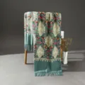 Sciarpa scialle stile etnico ricamata imitazione cashmere del Nepal con frange da donna. - Verde